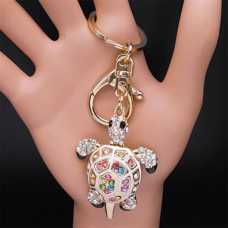 Exquisite bunte Kristall Schildkröte Schlüsselanhänger Halter für Frauen Männer Legierung Strass Tier Schlüsselanhänger Charme Schmuck Geschenke K5205S03