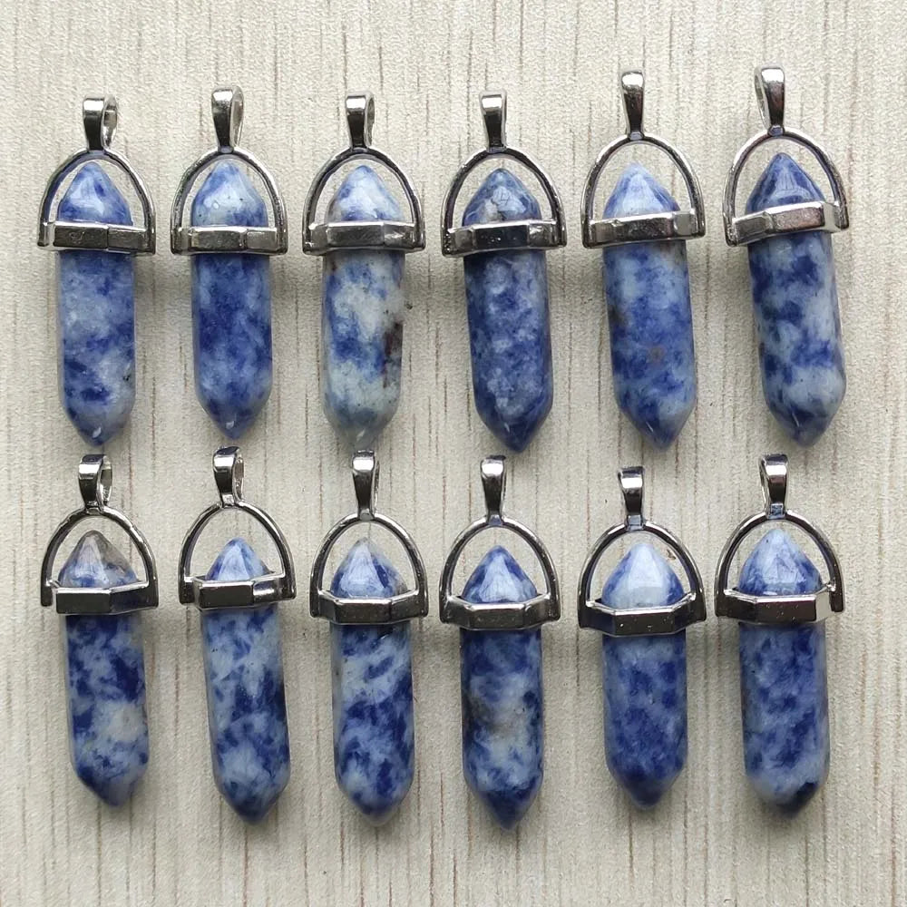 Schneller Versand Naturstein Quarz Aventurin Lapis Kristall sechseckige Säule Anhänger für Schmuck Zubehör 12 Stück Großhandel