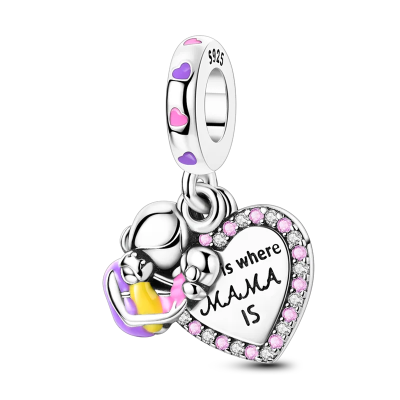 Charm-Perle aus 925er-Sterlingsilber, Mutter-Geschenk, Mutter, Liebe, glückliche Familie, baumelnd, passend für Original-Armreif, Halskette, DIY-Schmuck