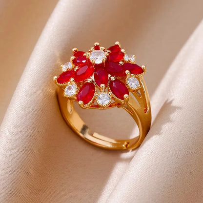 Luxus Edelstahl Ringe Vergoldet Bunte Stein Zirkon Kristall Herz Ring Für Frauen Hochzeit Boho Schmuck Weihnachtsgeschenk