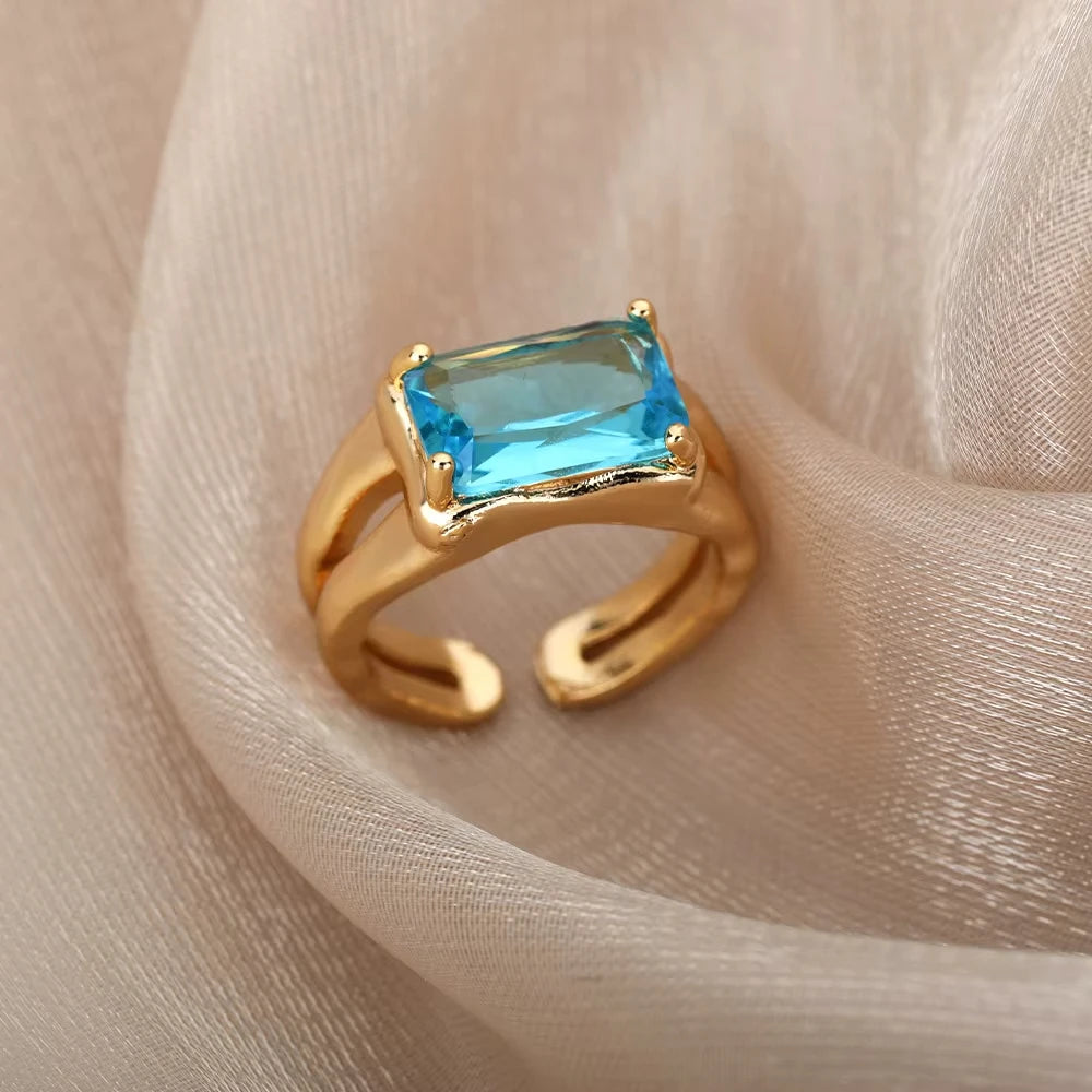 Luxus Edelstahl Ringe Vergoldet Bunte Stein Zirkon Kristall Herz Ring Für Frauen Hochzeit Boho Schmuck Weihnachtsgeschenk