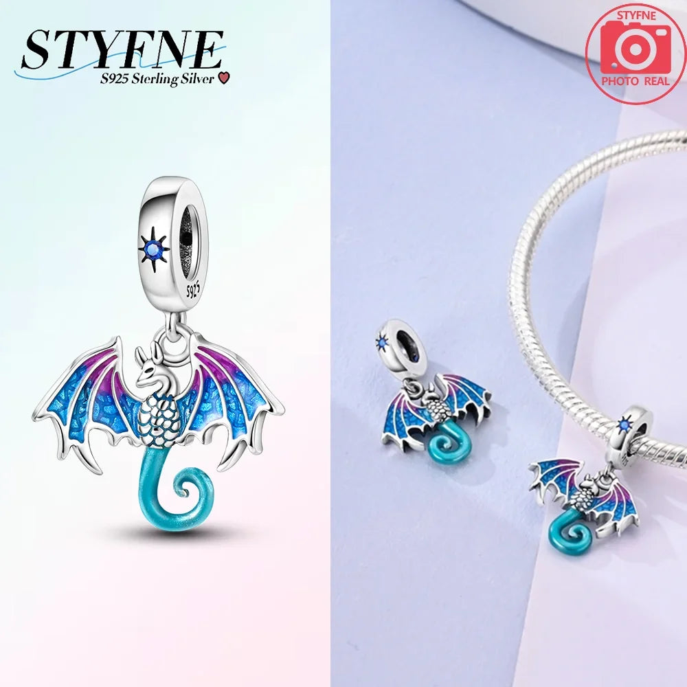 Charms der Drachen-Serie, 925er Silber, Flugsaurier, Tyrannosaurus, Chamäleon-Charm-Anhänger, passend für Original-Armbänder, DIY-Schmuckherstellung