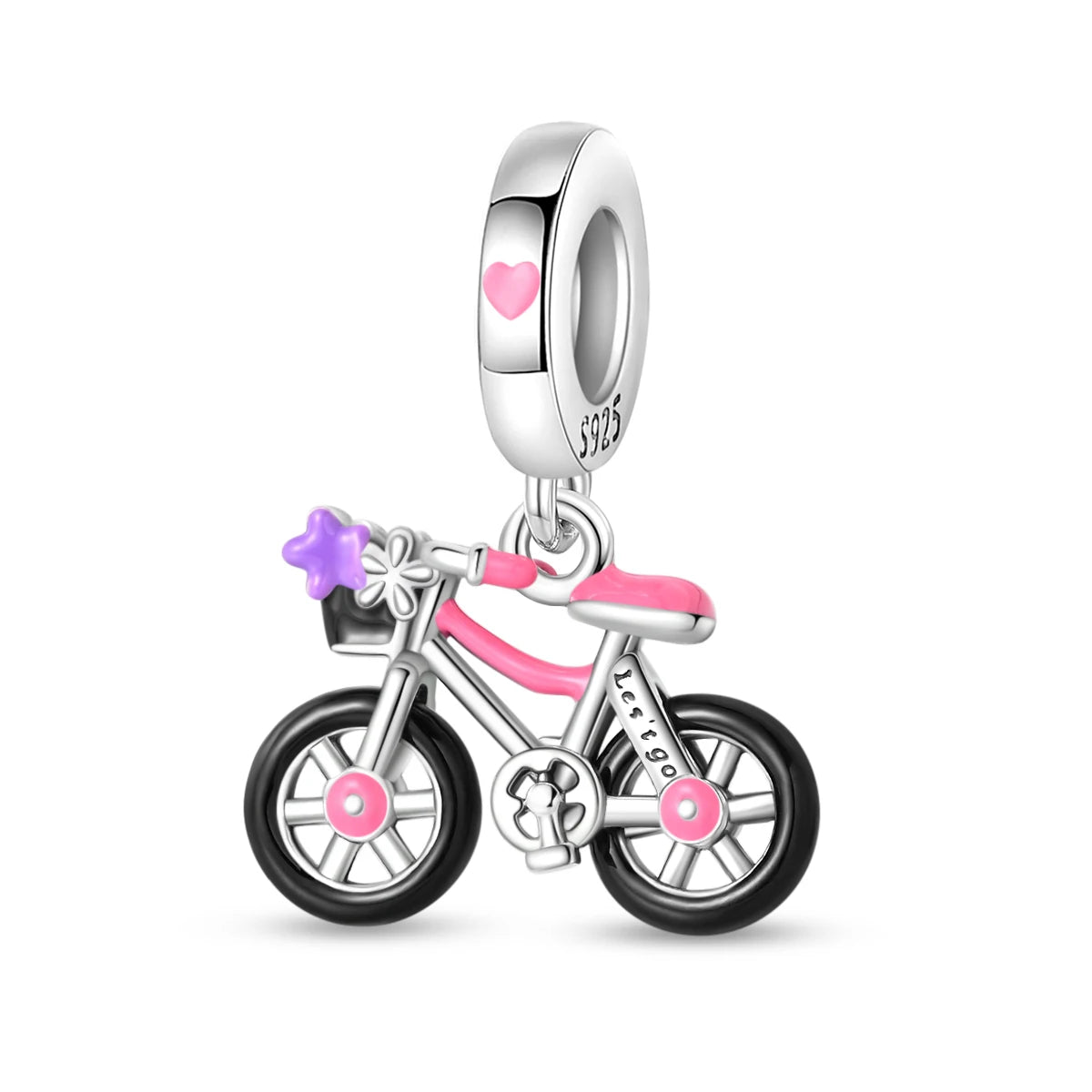 Exquisiter zweifarbiger Fahrrad-Anhänger aus 925er-Sterlingsilber mit drehenden Rädern, passend für Armbänder, schöner Schmuck, Accessoires, Geschenke