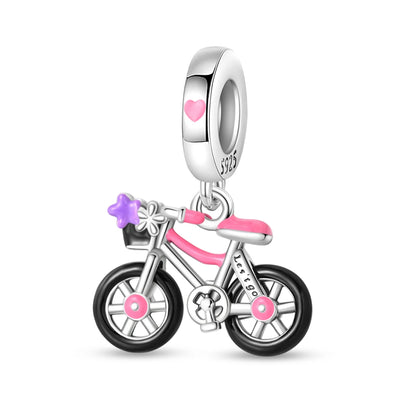 Exquisiter zweifarbiger Fahrrad-Anhänger aus 925er-Sterlingsilber mit drehenden Rädern, passend für Armbänder, schöner Schmuck, Accessoires, Geschenke