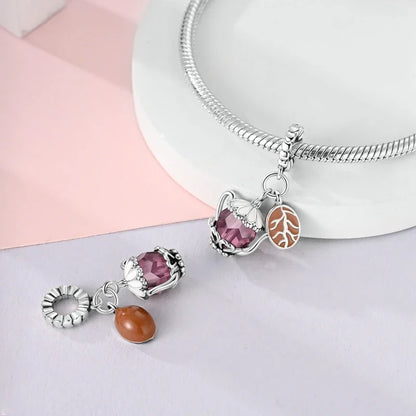 Charm-Anhänger aus 925er-Sterlingsilber, Vintage-Stil, blaues und weißes Porzellan, Teetasse, Perlen, passend für Original-Armbänder, Schmuck, Geschenk