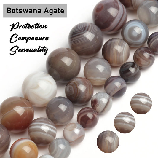 Natürlicher Edelstein, Botswana-Achat-Perlen, 6–10 mm, runder Abstandshalter, lose Heilsteine für DIY-Schmuckherstellung, Schlüsselanhänger, Armband, Halskette