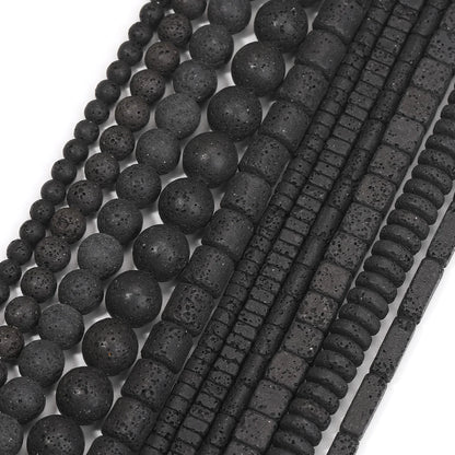 Piedras volcánicas natürliche schwarze Lava zylindrische quadratische Abacus-Steinperlen für Schmuckherstellung, DIY-Schmuck, Armbänder, handgefertigt
