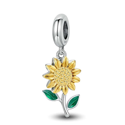 925 Sterling Silber Mode-Sonnenblumen-Charms, Pflanzenanhänger, DIY-Armband- und Halskettenherstellung, hochwertiges Schmuckgeschenk