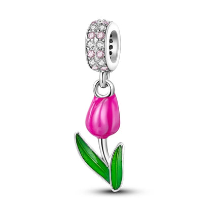Blumen-Charms aus 925er Silber, Sonnenblumen-Tulpen-Anhänger, passend für Original-Pan-Armbänder zur Herstellung von Schmuck