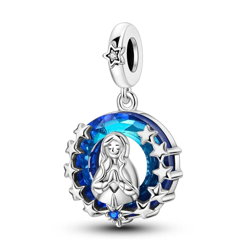 Blue Series Charm-Anhänger aus 925er-Sterlingsilber, Saphir, Baum des Lebens, Flasche, Elefant, Planet, Ozean, Herz, passend für DIY-Armbänder, Halsketten, Geschenke