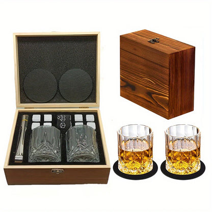 Geschenkset mit Whiskey-Steinen, 8 Whiskey-Steine, 2 Gläser, Eiszange, wiederverwendbare Whiskey-Steine, Geschenk für Männer, Vatertagsgeschenk, Bar-Party-Set