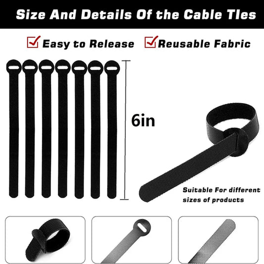 10 Stück 14 x 150 mm Kabelbinder, wiederverwendbare Befestigungskabelbinder, Kabelmanagement, Mehrzweck-Kabel-Organizer mit Hakenschlaufe, Kabelbinder, Schwarz