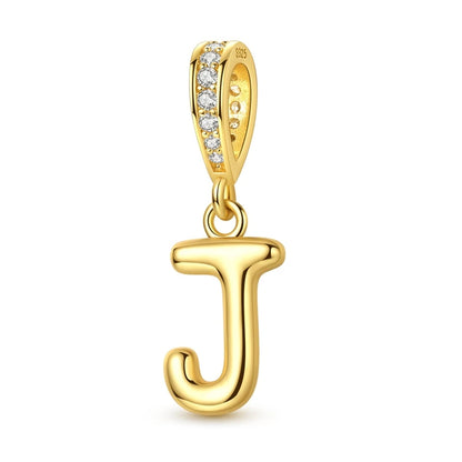 Golden Series Funkelnder Elefanten-Anhänger aus 925er-Sterlingsilber und 26 englische Alphabet-Anhänger, passend für Armbänder, exquisites Geschenk
