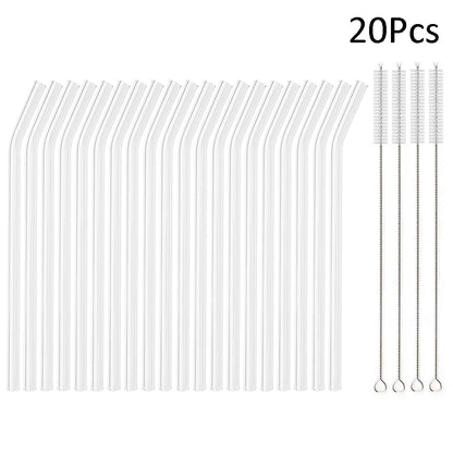 /14mm hohes Boro silikat glas Stroh Stück wieder verwendbare umwelt freundliche Trinkhalme Set Bubble Tea Smoothies Bar Zubehör
