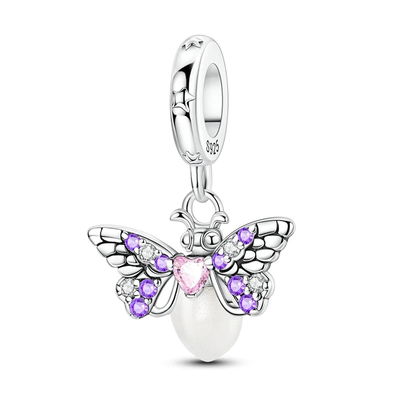 Lila Serie 925 Sterling Silber Traubenblüten Weinflasche Lebensbaum Tulpen Schnur-Dekoration Passend für DIY Armband Halskette Geschenk