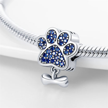 Charms-Anhänger aus 925er-Sterlingsilber mit Hunde-Fußabdrücke und Zirkonia, passend für DIY-Armbänder, Halsketten, Geschenk für Sie, Colgante Plata