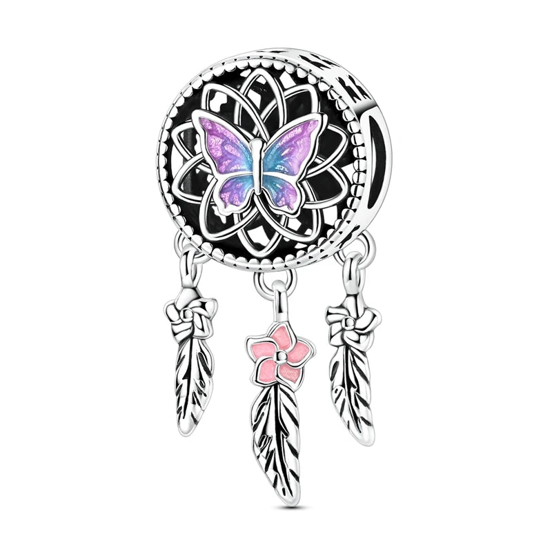Heißer Verkauf, 925er-Sterlingsilber, Sterne und Mond, Perlen, Schmetterling und Engel, baumelnder Charm, passend für Armbänder, niedliche bunte Anhänger-Geschenke