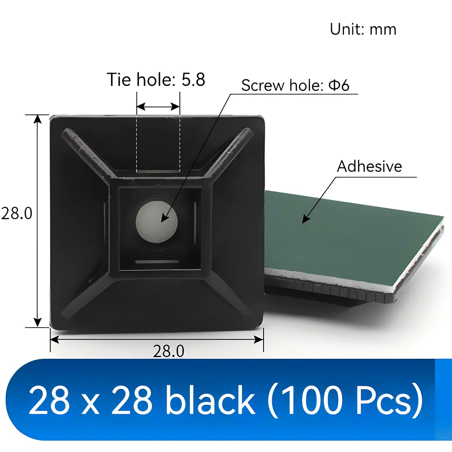 100 Stück Basis für Kabelbinder schwarze Schraub befestigung, selbst klebender Kabelbinder befestigungs sitz, Position ierungs stück der Kabel klemme