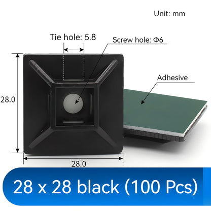 100 Stück Basis für Kabelbinder schwarze Schraub befestigung, selbst klebender Kabelbinder befestigungs sitz, Position ierungs stück der Kabel klemme