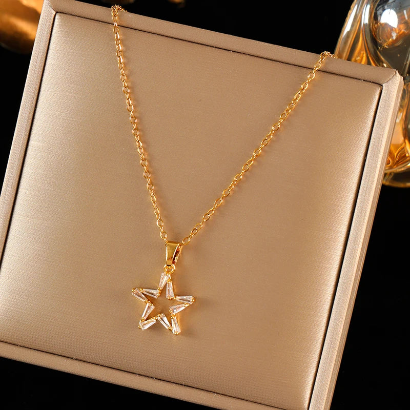 EILIECK 316L Edelstahl Metall Goldene Kette Teardrop Bling Zirkonia Halskette 18K PVD Überzogene Wasserdicht Mode Schmuck Frauen