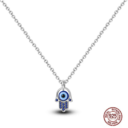 925 Sterling Silber blau Teufel Augen Palme Original Halskette Einhorn überlappen runde funkelnde Anhänger für Frauen Luxus Schmuck Geschenk
