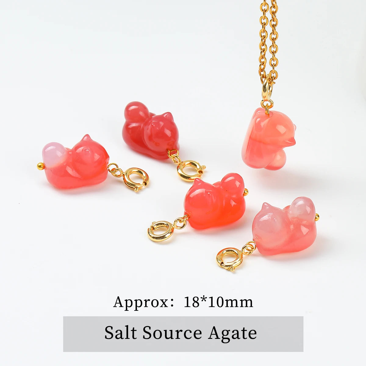 1 Stück Naturstein Salzquelle Achat geschnitzt Cartoon Katze Anhänger niedliche Charms für Schmuckherstellung DIY Armband Halskette Zubehör
