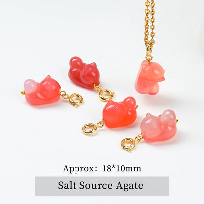 1 Stück Naturstein Salzquelle Achat geschnitzt Cartoon Katze Anhänger niedliche Charms für Schmuckherstellung DIY Armband Halskette Zubehör