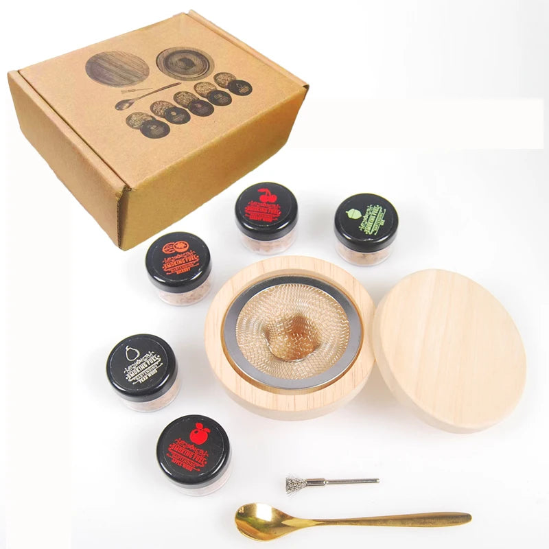 Räucher-Set mit Glasplatte, Cocktail-Räucher-Set mit 4 Holzspäne, Barkeeper-Zubehör für Whisky-Getränke, Raucher-Geschenkset für Männer
