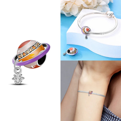 Original 925 Silber Lila Romantische Sternenplanet Perlen Halskette Charms Perlen Fit Armband Frauen Diy Zubehör Feines Geschenk