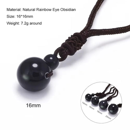 Halsketten und Anhänger aus Naturstein für Damen und Herren, schwarzer Obsidian, Regenbogenaugenperlen, Kugeltransfer, Lucky Love