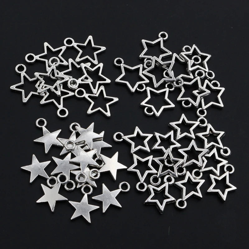 100 Stück kleine Stern-Charms-Anhänger, Antik-Silber, Legierung, Metall, DIY-Schmuckherstellung, Zubehör für Ohrringe, Armbänder, Halsketten