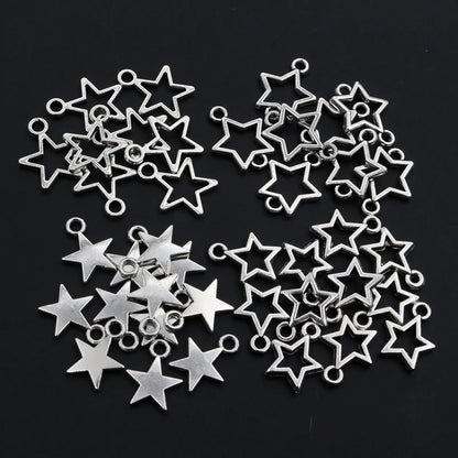 100 Stück kleine Stern-Charms-Anhänger, Antik-Silber, Legierung, Metall, DIY-Schmuckherstellung, Zubehör für Ohrringe, Armbänder, Halsketten