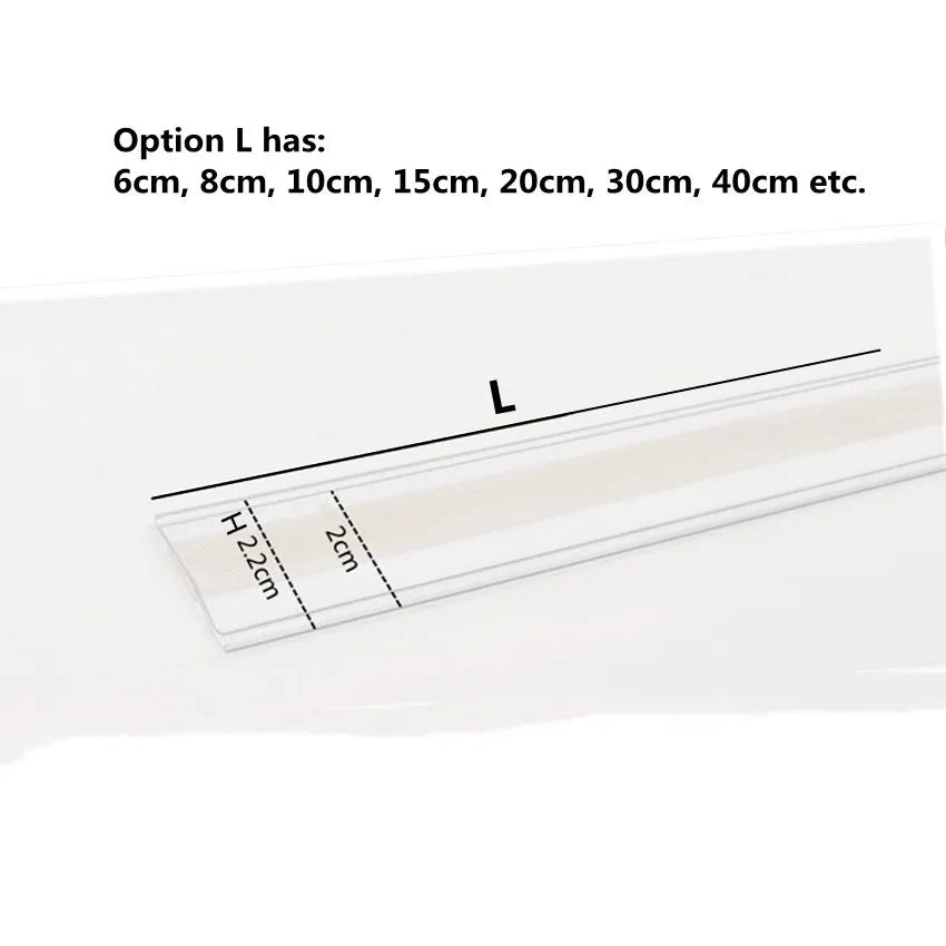 H2,2cm Kunststoff-PVC-Regal-Datenstreifen, Clip-Halter, Warenpreisschilder, Etikettenhalter mit Klebestreifen auf der Rückseite, 100 Stück
