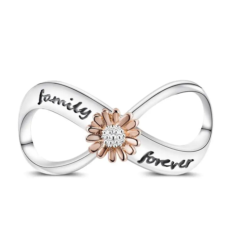 Romantische Schleifenperlen aus 925er-Sterlingsilber und herzförmiger, unendlicher baumelnder Charm, passend für Armbänder, schöne Schmuck-Accessoires, Geschenke