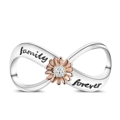 Romantische Schleifenperlen aus 925er-Sterlingsilber und herzförmiger, unendlicher baumelnder Charm, passend für Armbänder, schöne Schmuck-Accessoires, Geschenke