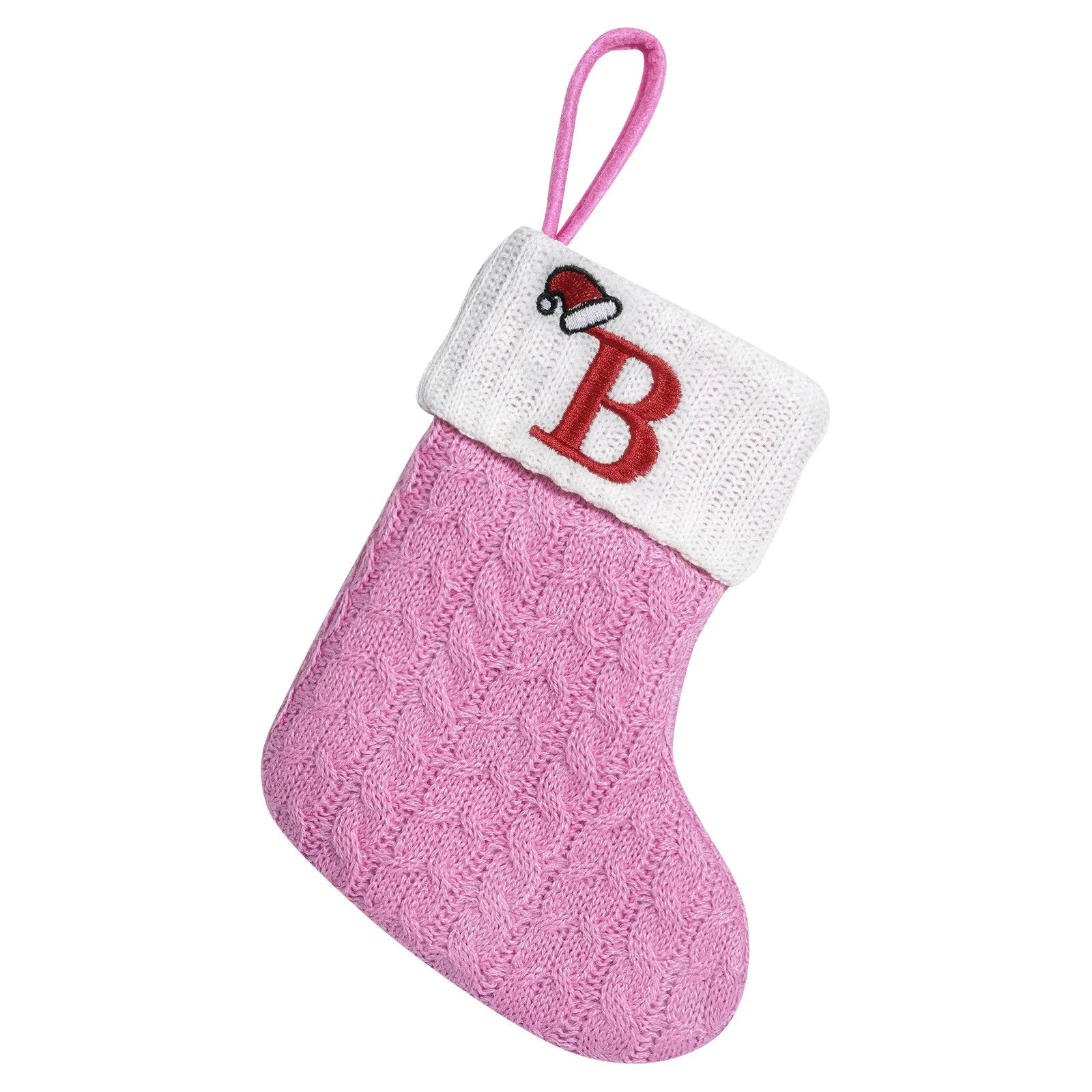 Rosa Weihnachts-Alphabet-Stricksocken, verdickt, Kawaii, exquisite Süßigkeiten-Geschenktüten, große Kapazität, Festival-Buchstaben-Stricksocken