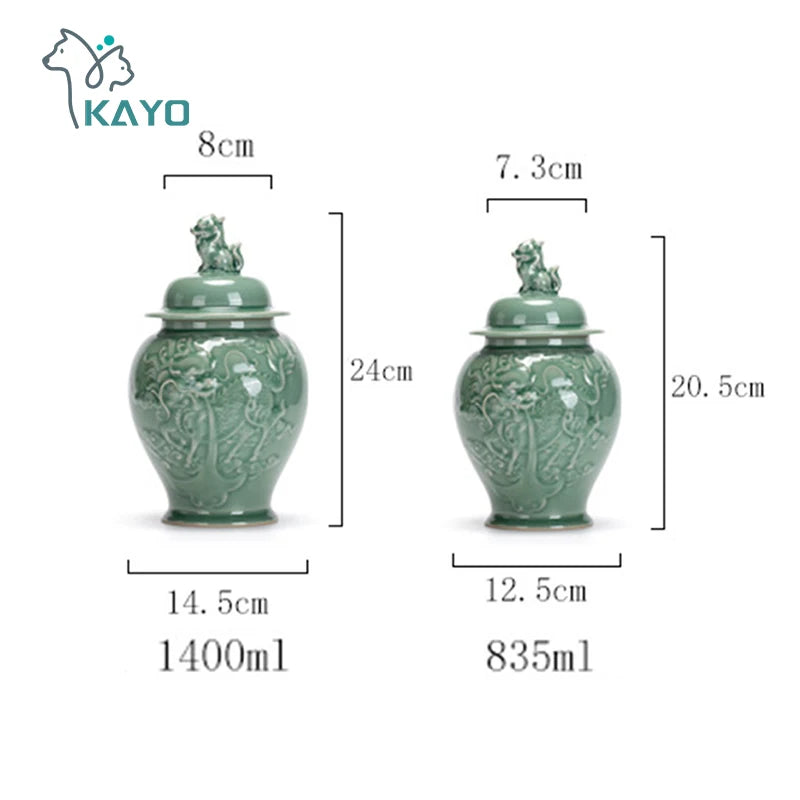 Large handmade pet urn, ceramic hand knife carving process urn for dogs, knife-engraved texture design, special craftsman