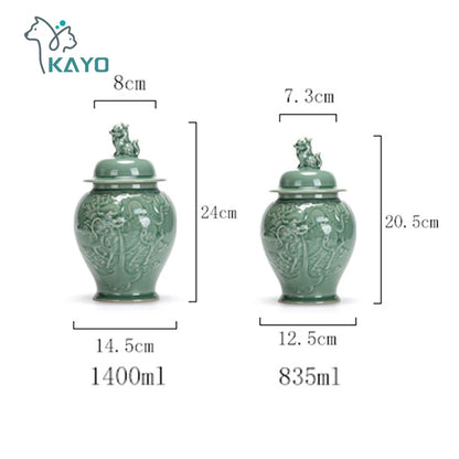 Large handmade pet urn, ceramic hand knife carving process urn for dogs, knife-engraved texture design, special craftsman