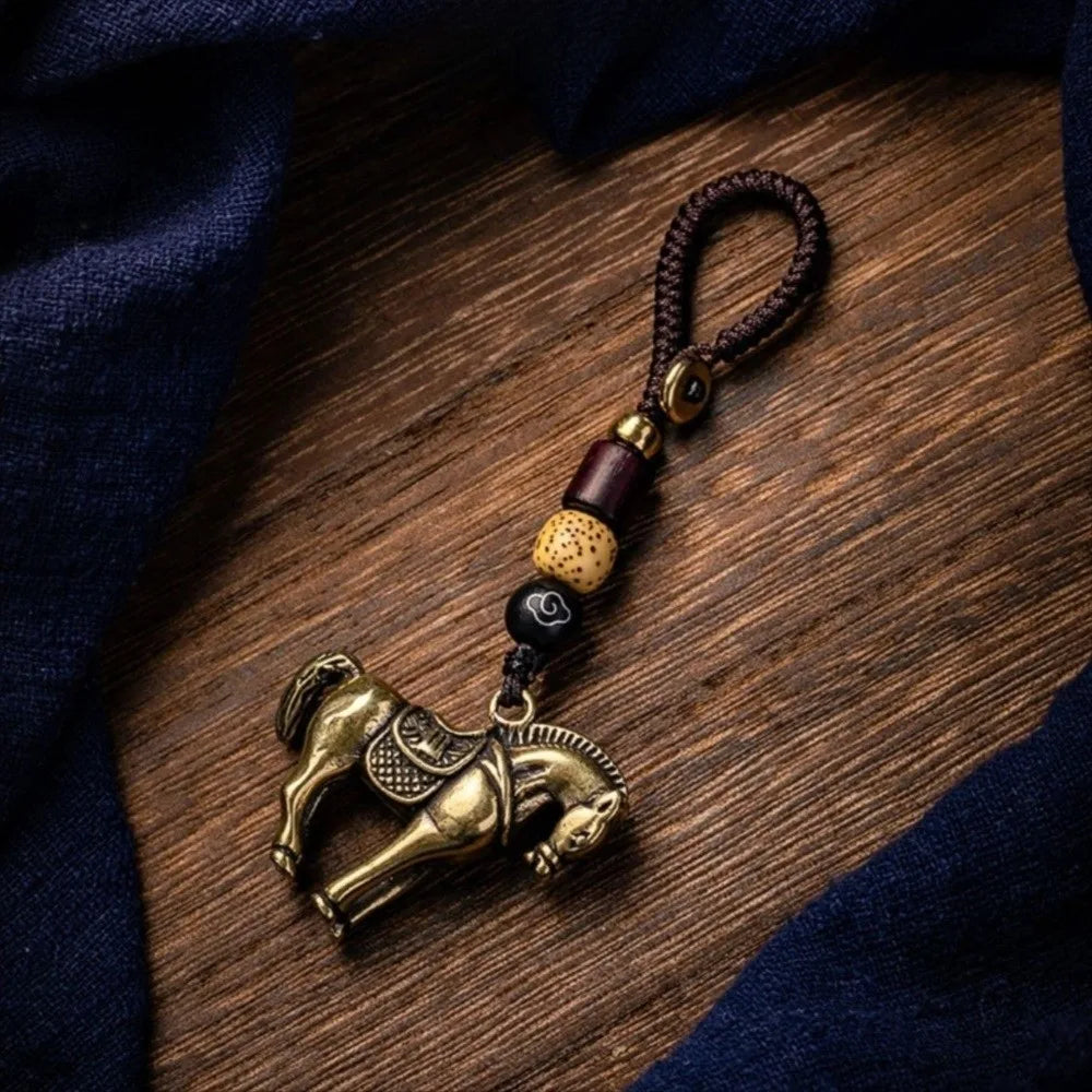 Kupfer Pferd Glück Tasche Anhänger Reichtum Feng Shui Chinesische Sternzeichen Schlüssel Ring Tasche Charme Handgemachte Seil Weben Schlüssel Ketten Schmuck Geschenk