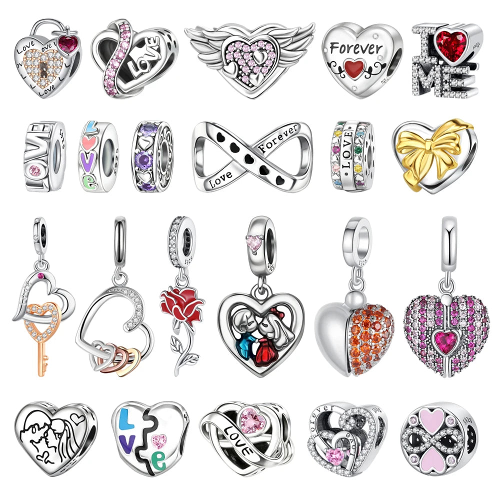 Romantischer 925 Sterling Silber Liebesschlüssel Herz-zu-Herz Charm für DIY Armband Halskette Verlobung Party Geschenke