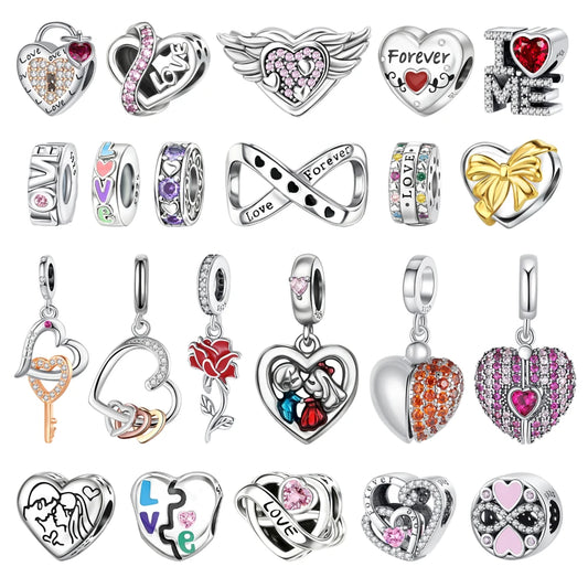 Romantischer 925 Sterling Silber Liebesschlüssel Herz-zu-Herz Charm für DIY Armband Halskette Verlobung Party Geschenke
