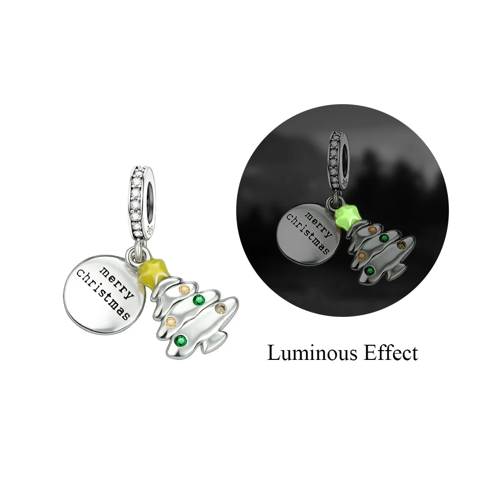 Frohe Weihnachten-Charm aus 925er-Sterlingsilber, Kiefernbaum, Weihnachtsmann, Schneehaus, passend für DIY-Armbänder, Halsketten, Urlaubs- und saisonale Geschenke