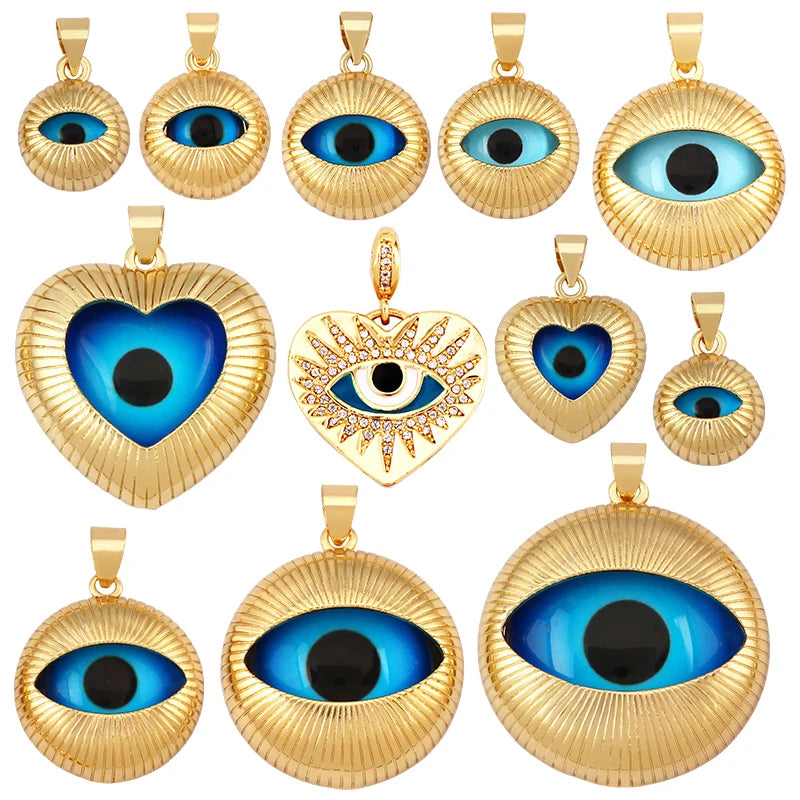 Blaues rundes Herz-Augen-Glücksamulett, türkischer Glücksanhänger, echtes 18 Karat vergoldetes Halsketten-Armband, Schmuckzubehör, S52