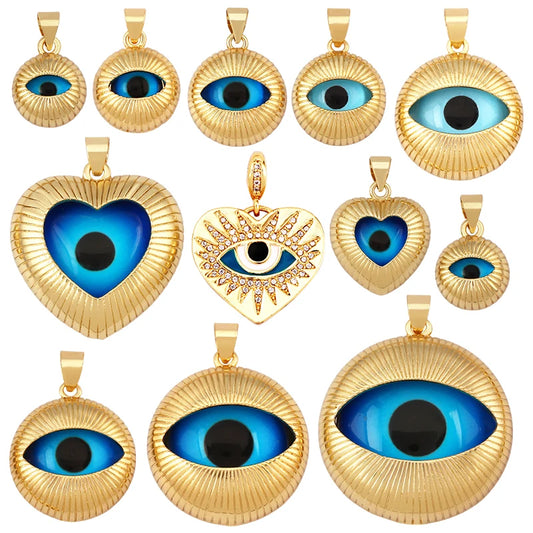 Blaues rundes Herz-Augen-Glücksamulett, türkischer Glücksanhänger, echtes 18 Karat vergoldetes Halsketten-Armband, Schmuckzubehör, S52