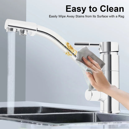 3-in-1 Wasserfilterhahn 360 °   Drehbarer Dreiwege-Küchenarmatur für heißes und kaltes Wasser, Osmose-System, Wasserhahn