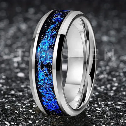 Wolfram 6/8mm Wolfram Ring für Männer Frauen blaue Folie Inlay Verlobung Ehering abgeschrägt poliert glänzend bequeme Passform