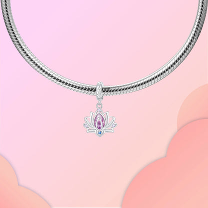 Lotusblüten-Anhänger aus 925er-Sterlingsilber, hypoallergen, Charm-Perle, rosa Zirkon, eingelegt, passend für Armbänder, Schmuck, Geschenk für Frauen