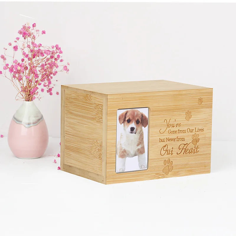 Haustier-Urnen für Hunde, Asche, elegante, geschenkbare Haustier-Gedenkbox mit Bilderrahmen, sichere Erinnerungsurne aus Holz für Haustiere
