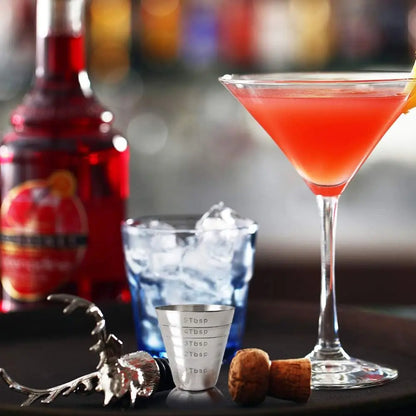Edelstahl-Messbecher mit Rührlöffel, Cocktail-Jigger, Messbecher, 2,5 oz/5 TBSP/75 ml, Liquor Shot Set, Bar-Zubehör