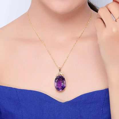 Zirkon-Halskette, Amethyst, Saphir-Edelstein-Charm, 18 Karat vergoldetes Silber, 36 CT ovale Kristall-Zirkon-Anhänger-Halskette, Geschenk für Frauen